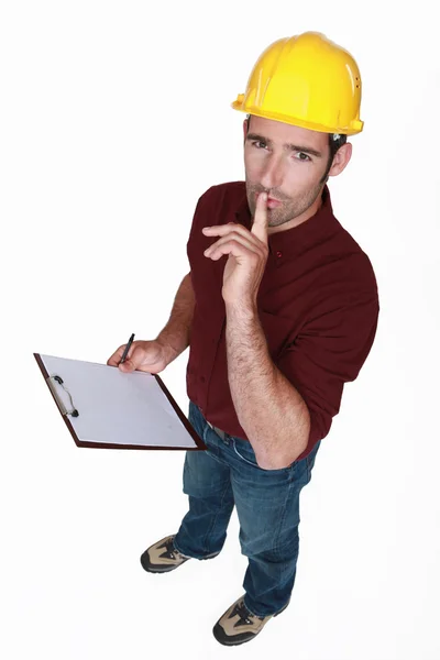 Um trabalhador da construção shushing . — Fotografia de Stock