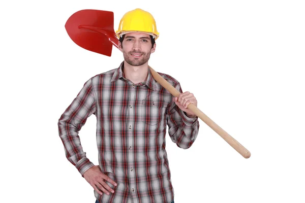 Bauarbeiter mit Schaufel — Stockfoto