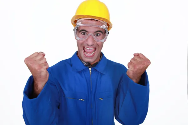 Ecstatic construction worker — Stock Photo, Image