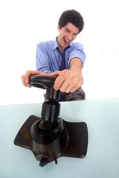 Man pretending to play a console — Stock Photo, Image