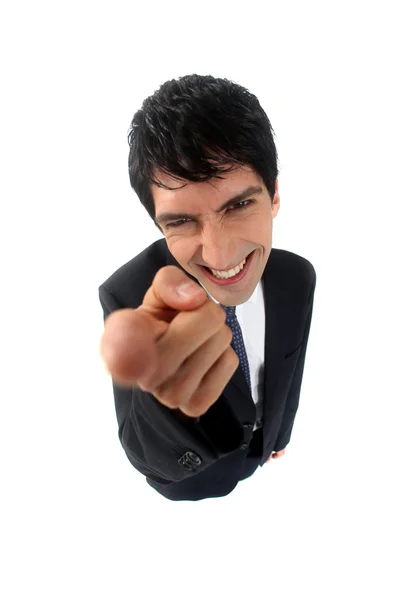 Geschäftsmann zeigt mit dem Zeigefinger — Stockfoto