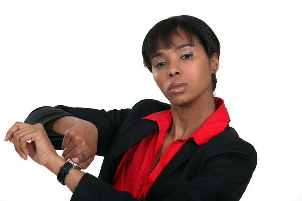 A female boss reminding the time. — Stock Photo, Image