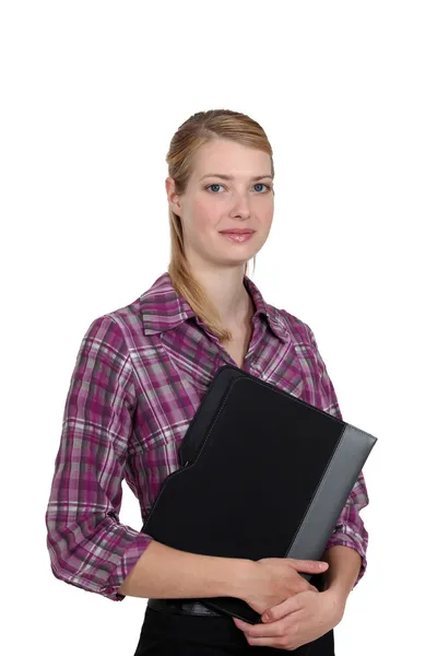 Portrét ženy držící složku — Stock fotografie