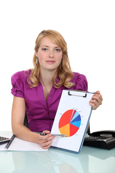 Woman pointing to pie-chart — Stock Photo, Image