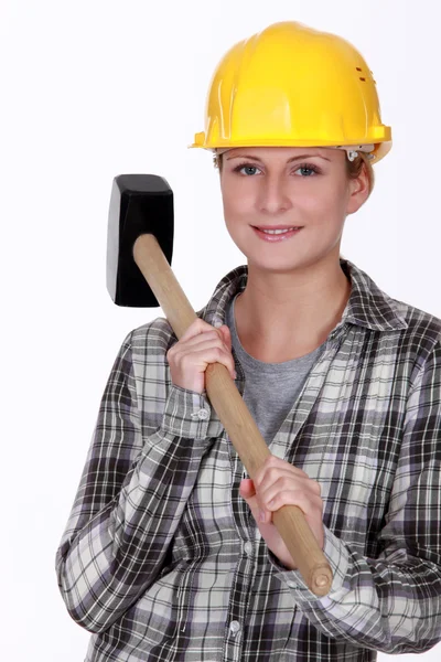 Woman holding sledge-hammer — Stock Photo, Image