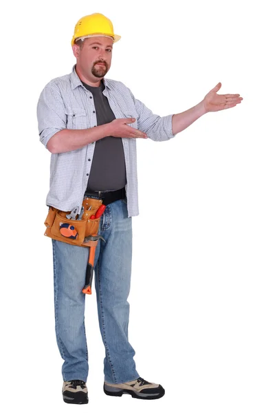 Laborer gesturing on white background — Stock Photo, Image
