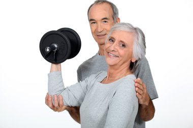 Old couple doing fitness clipart