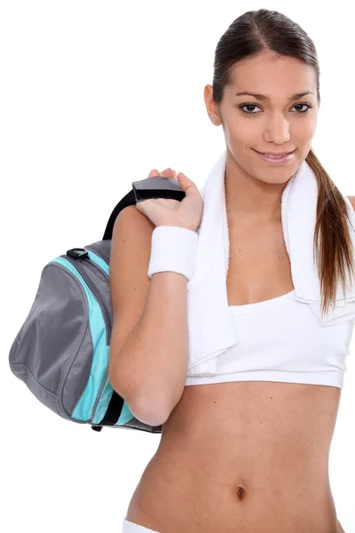 Mujer con bolsa de gimnasio — Foto de Stock