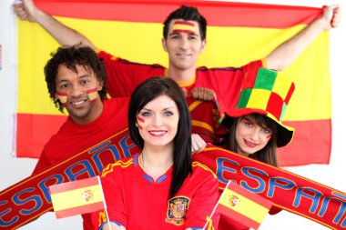 Group of Spanish soccer fans clipart