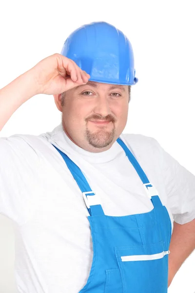 Happy laborer on white background — Stock Photo, Image