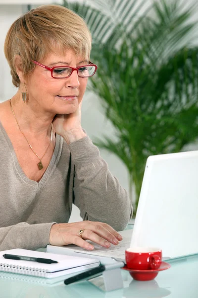 Babcia za pomocą laptopa — Zdjęcie stockowe
