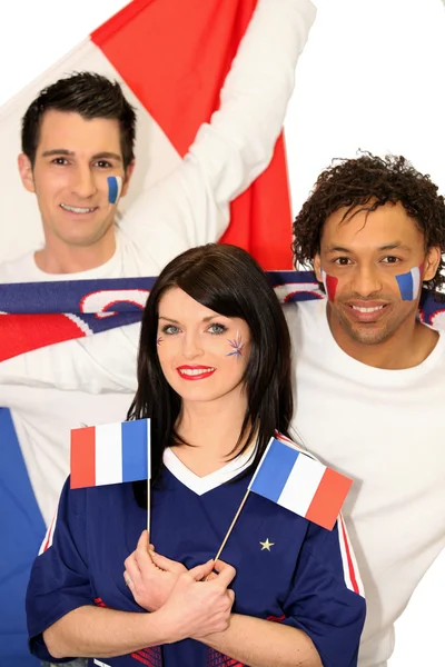 Três franceses apoiando sua equipe nacional — Fotografia de Stock