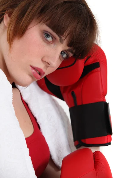 Nő, boksz-kesztyűket — Stock Fotó