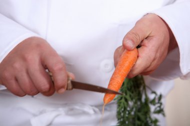 Chef cutting a carrot clipart