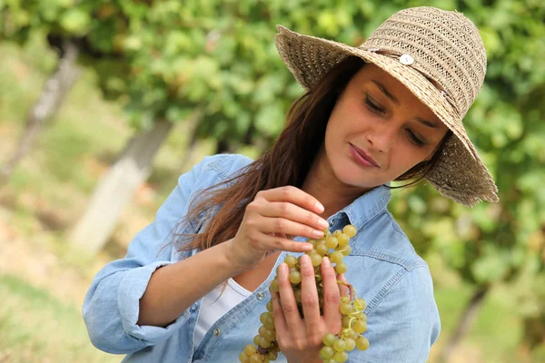 Mujer con racimo de uvas — Foto de Stock