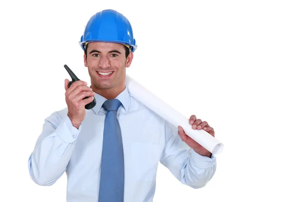 Architect with a walkie-talkie — Stock Photo, Image