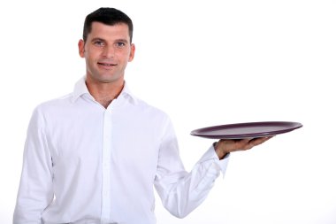 Waiter holding tray clipart