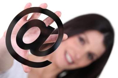 Brunette with email symbol clipart