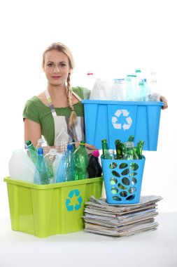 Blond woman recycling clipart