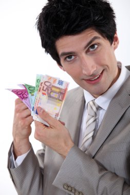 Banker holding bank notes clipart