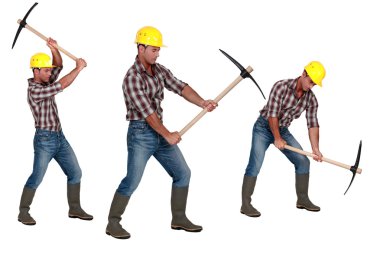 Multiple image of man with pick-ax clipart