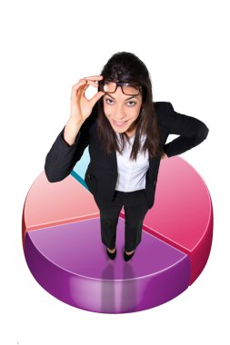 Businesswoman standing on a pie chart clipart