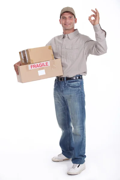 Removal man holding boxes — Stock Photo, Image