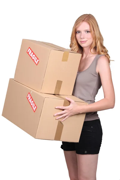 Young girl with two cartons — Stock Photo, Image