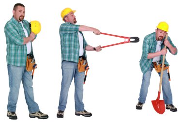 Handyman with different tools clipart