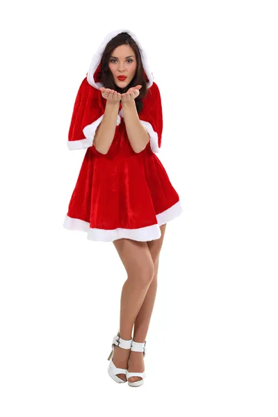 산타 클로스로 분 장 하는 여자 — 스톡 사진