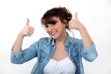 Casual woman with both thumbs up. clipart