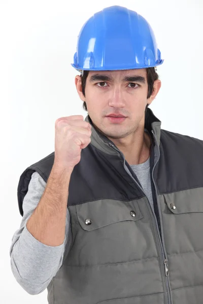 Builder pumping fist in delight — Stock Photo, Image