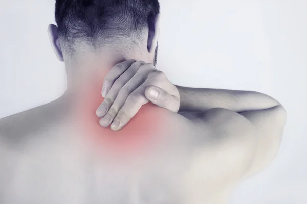 急性の首の痛み - 男 ストックフォト