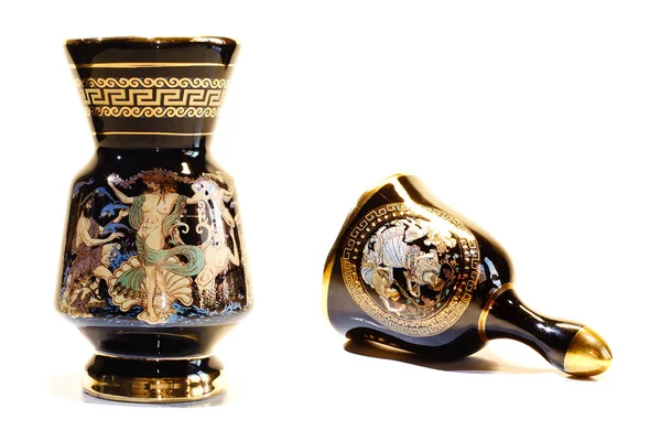 Sada dekorativní vázy a zvon s uměleckým starožitný obraz — Stock fotografie