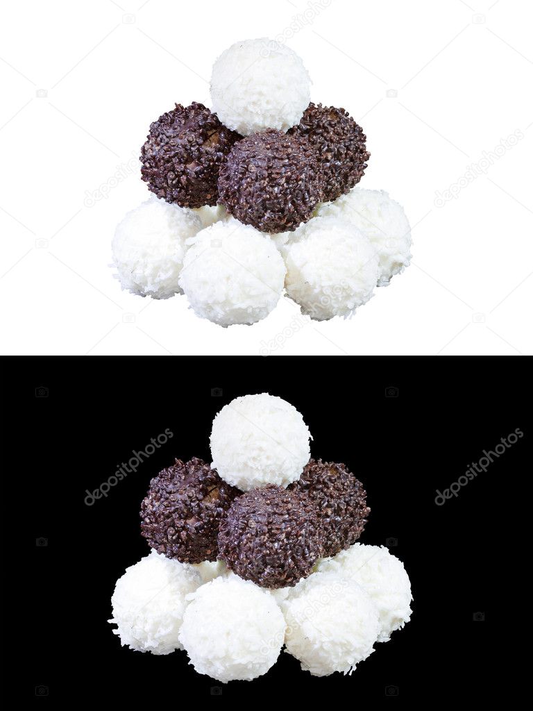 Set of luxury chocolates in white, black and milk chocolate