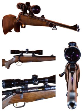 Photo set of sniper rifle with telescopic sight clipart