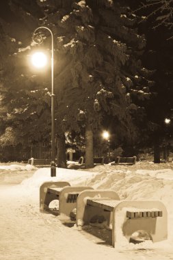 Benches and street lights clipart