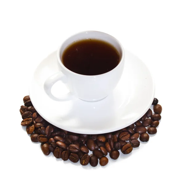 stock image Cup of coffee with coffee beans