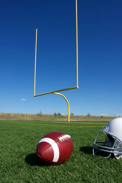 American Football with goal posts — Stock Photo, Image