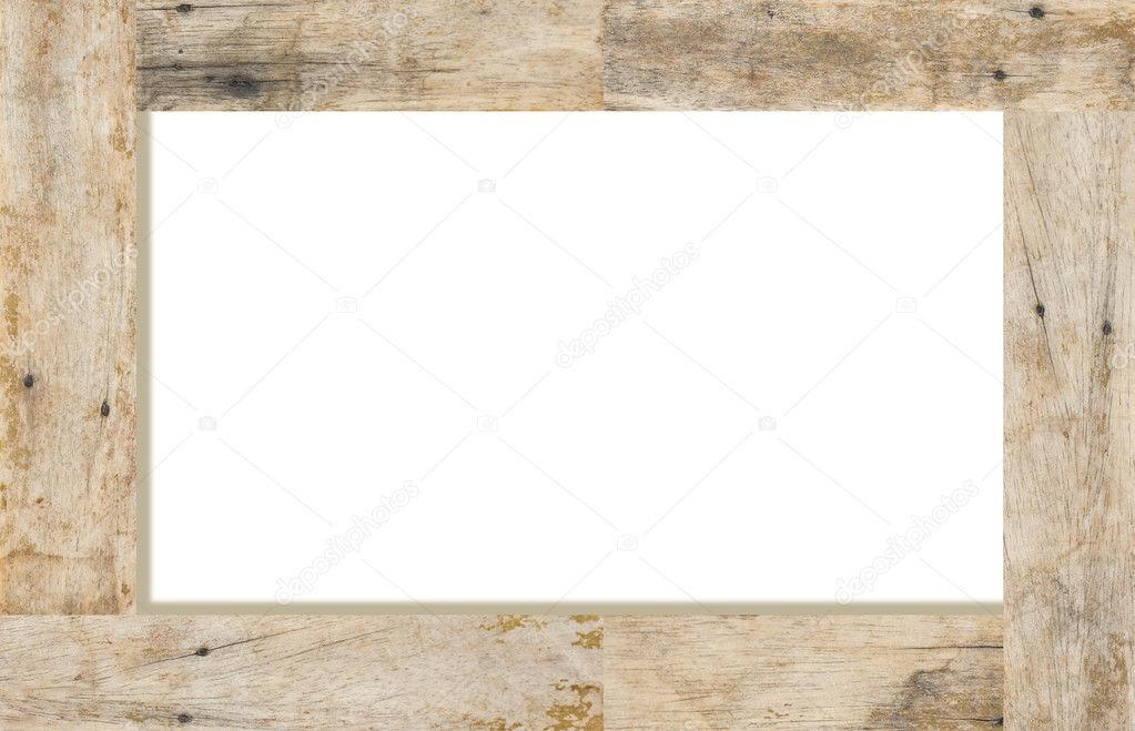Wood frame on white background, space for text