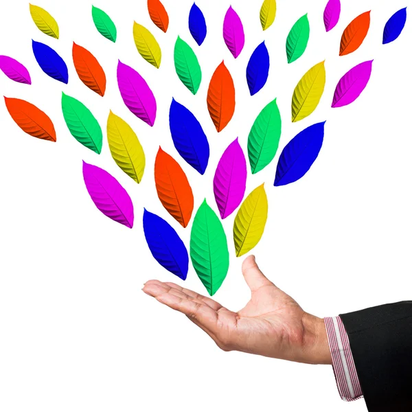 Hand mit farbigen Blättern, Konzept — Stockfoto