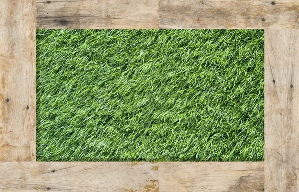 Wood Frame and grass space for text — Stock Photo, Image