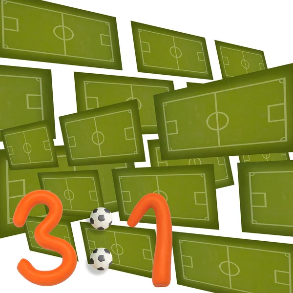 Plastilina fotboll fotboll spel resultat 3:1 — Stockfoto