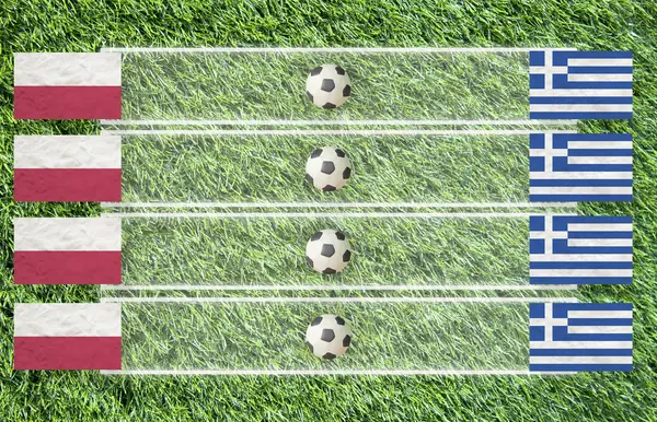 Bandera de fútbol de plastilina en el fondo de hierba para la puntuación (Grupo A ) — Foto de Stock