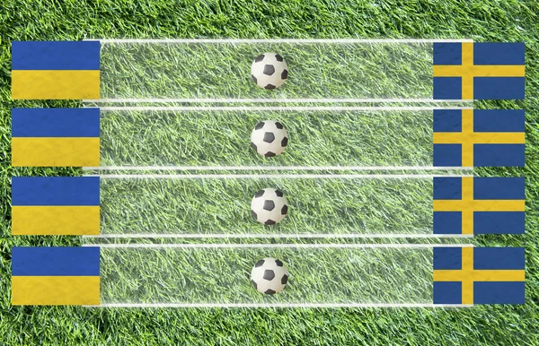 Bandera de fútbol de plastilina sobre hierba fondo para la puntuación (Grupo D ) — Foto de Stock