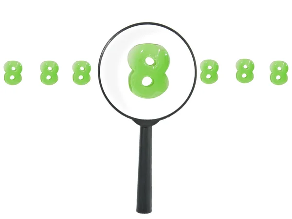 Número de alfabeto zoom por lupa sobre fondo blanco (8 ) — Foto de Stock
