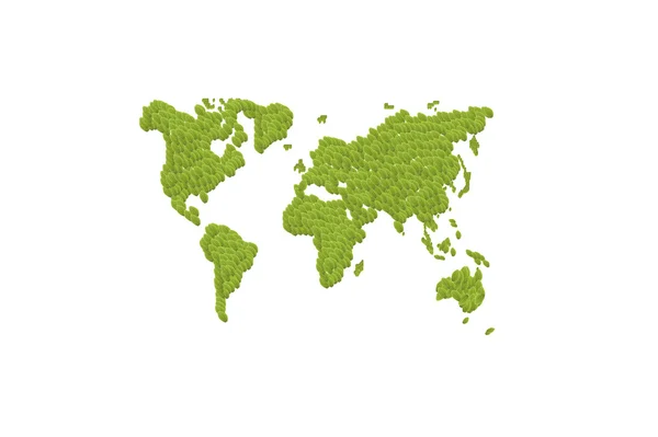 Zelené listy mapa světa se země Globusy — Stock fotografie
