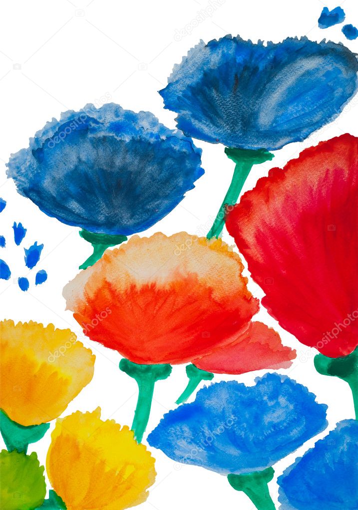 Color flowers in watercolor hand painted, isolated
