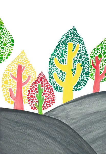 Renkli ağaç suluboya el boyalı, izole — Stok fotoğraf