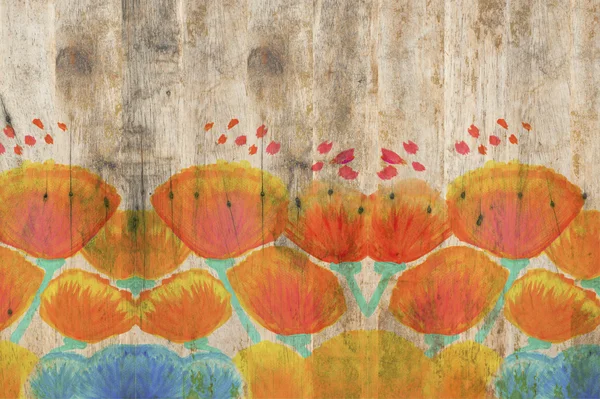 Colore fiori in acquerello dipinto a mano su sfondo di legno — Foto Stock